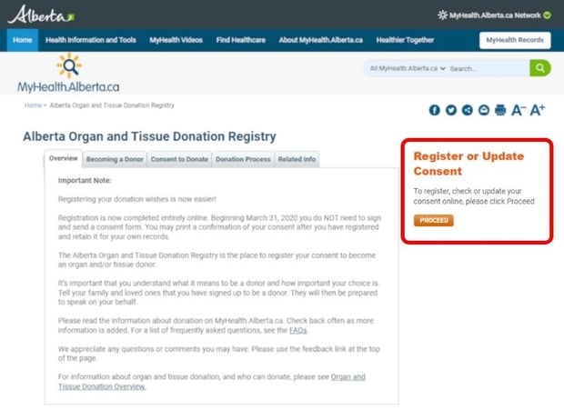 Register or update consent alberta organ donation 