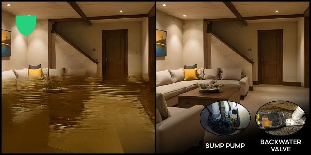Sump Pump and Backwater Valve to prevent Flooding